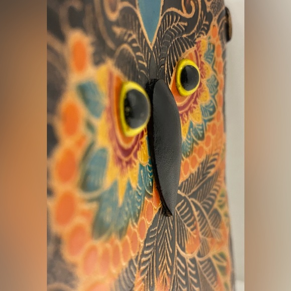 Blue Heart Owl Cross-body Purse Hand tooled Leather Multicolored - Picture 5 of 16